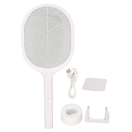 Electric Fly Swatter USB Charging Purple Light 3 Layers Safety Net Mosquito Swatter Racket with Base