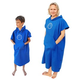 SwimCell Microfibre Changing Robe For Women, Men and Kids - Light Weight, Quick Drying Surf Changing Towel With Hood and Pocket - Opens into Large Beach Towel - Blue, Small