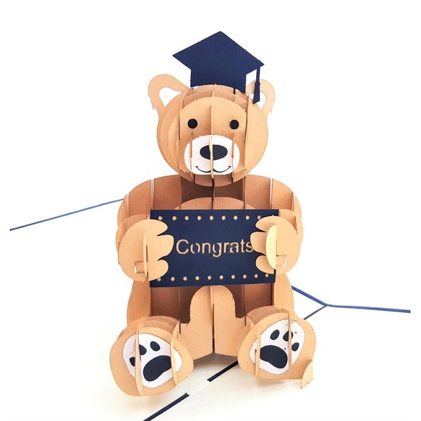 iGifts And Cards Graduation Bear 3D Pop Up Greeting Card – Success, Hard Work, Memories, Congrats, Congratulations - Folds Flat – Graduation, Celebration, School Ends