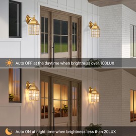 2-Pack Outdoor Porch Light Fixtures With Photocell Sensor, Dusk to Dawn Exterior Wall Mount, Outside Lights for House, Gold Lighting, Wall Lantern Sconce for Garage, Door