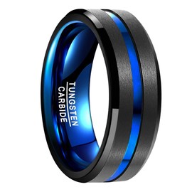 Vakki Men's Tungsten Ring, Non-Fading, Matte, Width 0.3 inch (8 mm), Blue & Black (Vacuum Plated), tungsten,