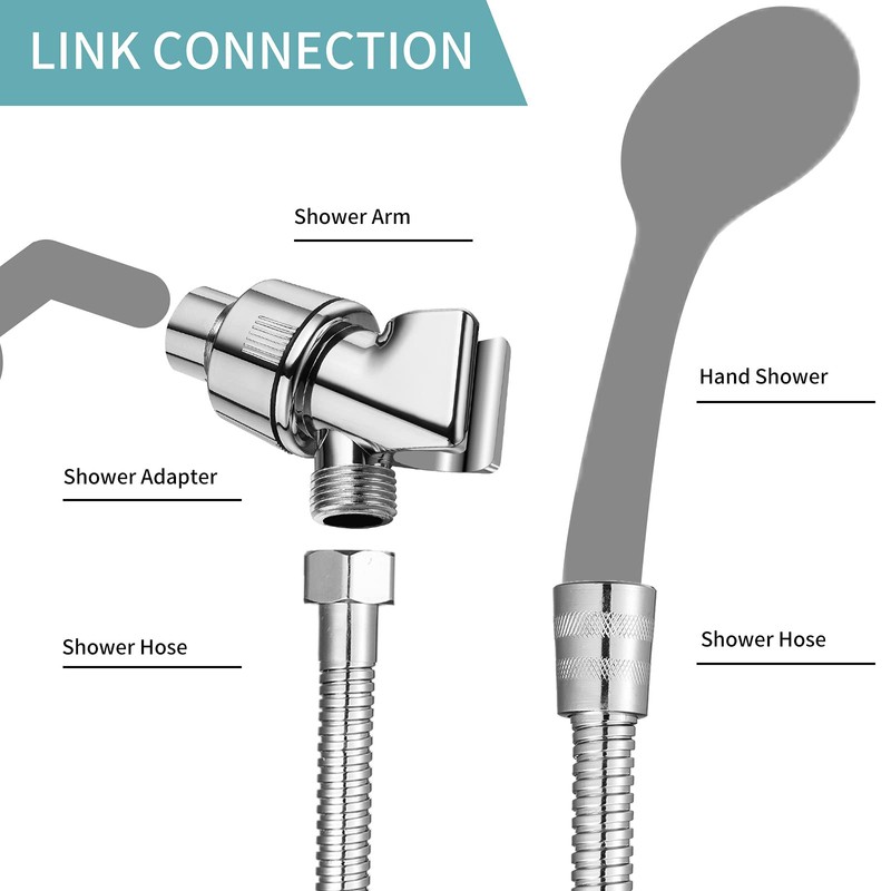 Chrome Shower Head Holder & Mount, Stainless Steel Hose, Handheld