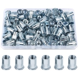 Pack of 100 Rivet Nuts M8, Jeboler Blind Rivet Nuts M8 Flat Head Retractable Nuts Threaded Rivets Galvanised Steel Sleeve Nut Rivet Nutsert Threaded Sleeve for Metal Plates Pipes etc.