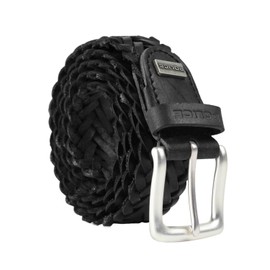 Police Mens Genuine Leather Studs Belt 4cm High Adjustable Nickel Free, Black Braided 74 3.5 cm