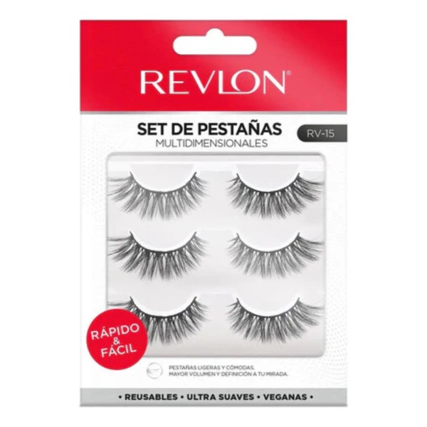 👁️🌸 Revlon Pestañas Postizas – 3 Pares, Modelo 3, Color
