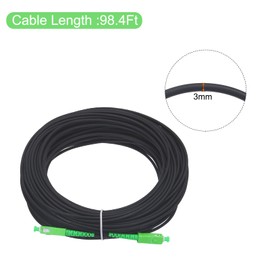 MECCANIXITY 1Pcs 98.4Ft Single Mode Simplex OS2 Fiber Optic Patch Cable LSZH SC/APC-SC/APC Armored Jumper Optical Black for Fiber Optic LAN Networks with Adapter