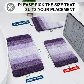 Arotive Bathroom Rugs Sets 2 Piece, Shaggy Soft and Absorbent Microfiber Bath Rugs, Non-Slip, Machine Washable Dry Bath Mats for Bathroom (30"x20"+24"x16", Dark Purple)