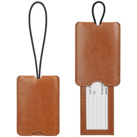 FYY Luggage Tag - 2 Pack PU Leather Luggage Tags for Suitcases with Name ID Card Travel Tags Labels with Privacy Cover for Baggage Handbag School Bag Suitcase Lightbrown