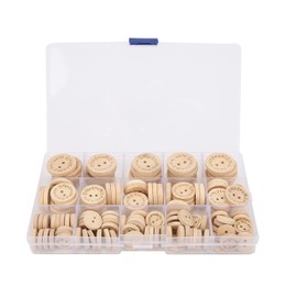 FOFY Botones de Madera, 3 tamaños Diferentes Botones de Costura Superficie Lisa de Madera con Caja de Almacenamiento para Manualidades de Bricolaje para niños Decoración de Ropa para niños