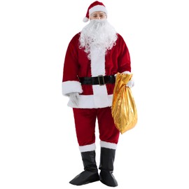 Novint Christmas Santa Claus Costumes Men's Deluxe Velvet Adult Santa Suit (Crimson 6pcs), X-Large