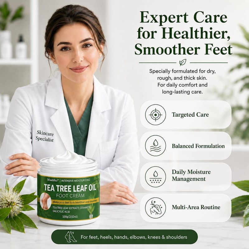 Tea Tree Foot Cream for Dry Rough Feet, Moisturizing Heel
