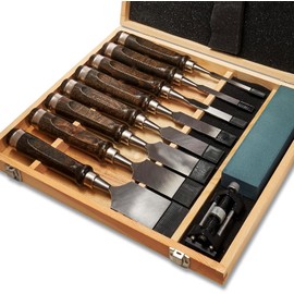 Velamnia 10 Pieces Wood Chisels Set with Honing Guide & Sharpening Stone for Woodworking Wood Carving Tools Kit with Wooden Box for Beginners and Professionals(Black Walnut)