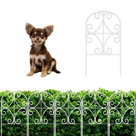 ShopLaLa Garden Fence Border Animal Barrier (10 Panels) 12in(L) x 24in(H) Wire Fence Butterfly Arch Panel Outdoor, Decorative Fencing Rustproof White Metal for Lawn Landscape, Dog Fences for The Yard