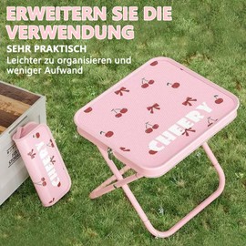 Moorstdel Camping Folding Stool - Thickened 600D Oxford fabric folding stool, compact portable folding stool for outdoor/travel/picnic (Cherry Pink)