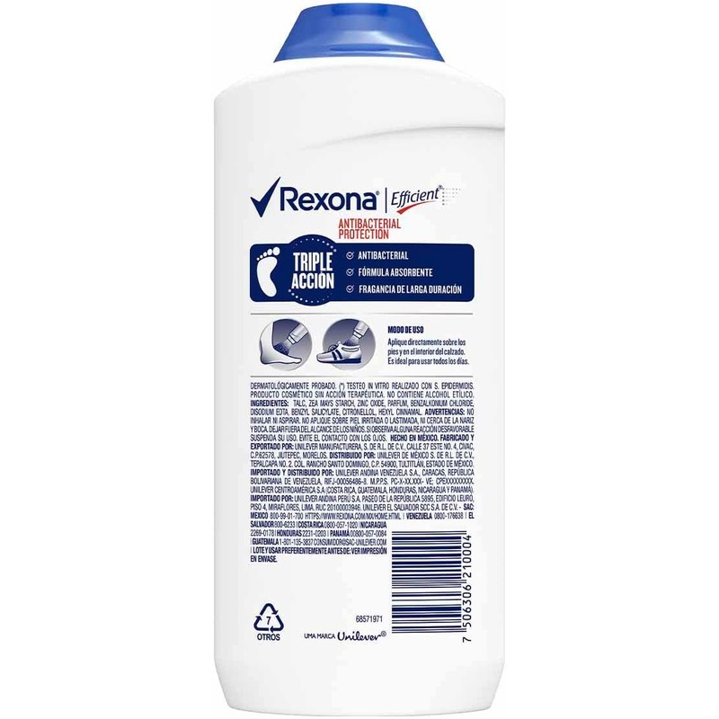 Rexona Efficient Desodorante Antibacterial para Pies en Talco Elimina Bacterias
