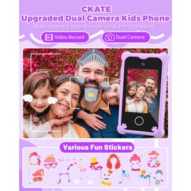 CKATE Kids Toy Phone for Girls, Portable Fake Phone Toy with 2.8 Inches Touchscreen, Dual Camera Unicorn Birthday Gifts for 3 4 5 6 7 8 9 10 11 12 Years Old Girls - Dream Purple
