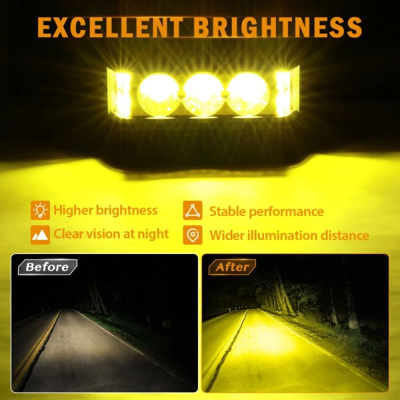 AUXBEAM 5" LED Light Bar Pods Offroad Driving Fog Amber