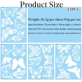 24 Pcs Window Stickers Large Size Butterfly Anti Collision Window Clings Translucent Alert Bird Window Decal Prevent People and Bird Strikes on Window Glass