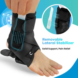 ZAHRVIA Quick Lacing Ankle Brace, Adjustable Foot Bandage with Removable Stabiliser for Men Women, Ankle Brace for Sprains, Injury Recovery, Sports (L)
