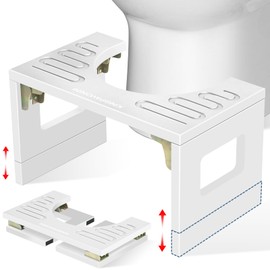 Bamboo Toilet Stool Squat 7in & 9in Adjustable Heights, Foldable Poop Stool for Bathroom Adults Kids, Potty Stool with Non-Slip Layer to Improve Bathroom Posture and Comfort, 400 lbs Capacity