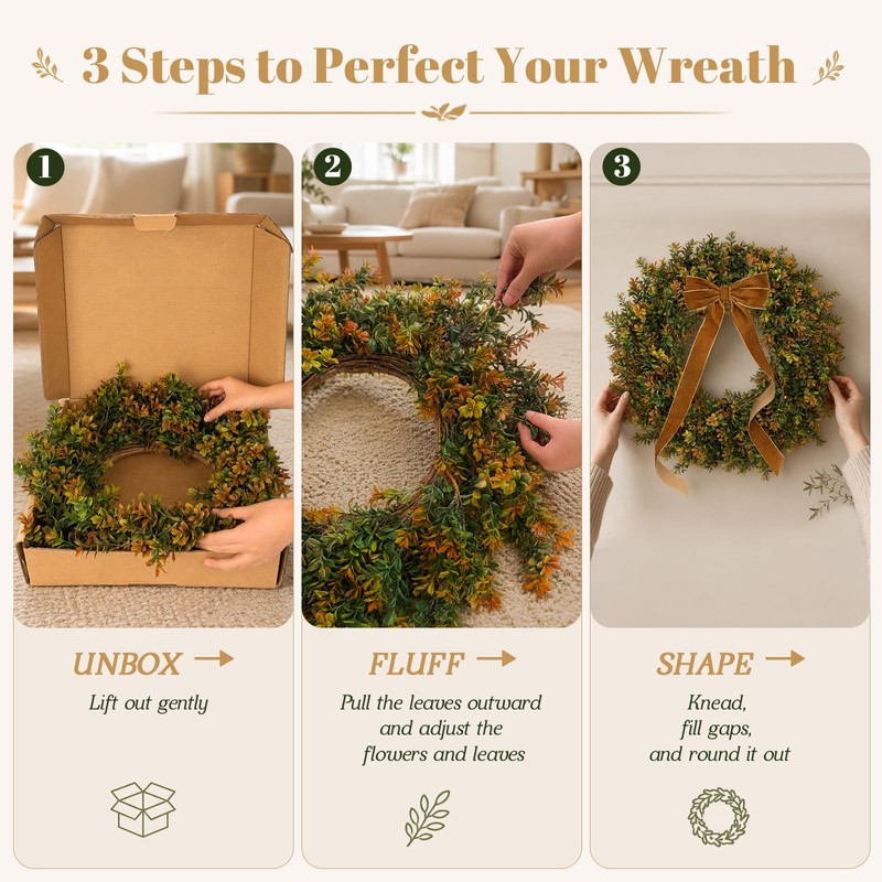 ICX 24-26'' Fall Boxwood Wreaths for Front Door Decor, Fall
