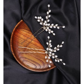 Denifery 2PCS Pearl Bridal Hair Pins Wedding Hair Clips Set Pearl Bride Headpiece Hair Accessories for Women and Girls (Gold)