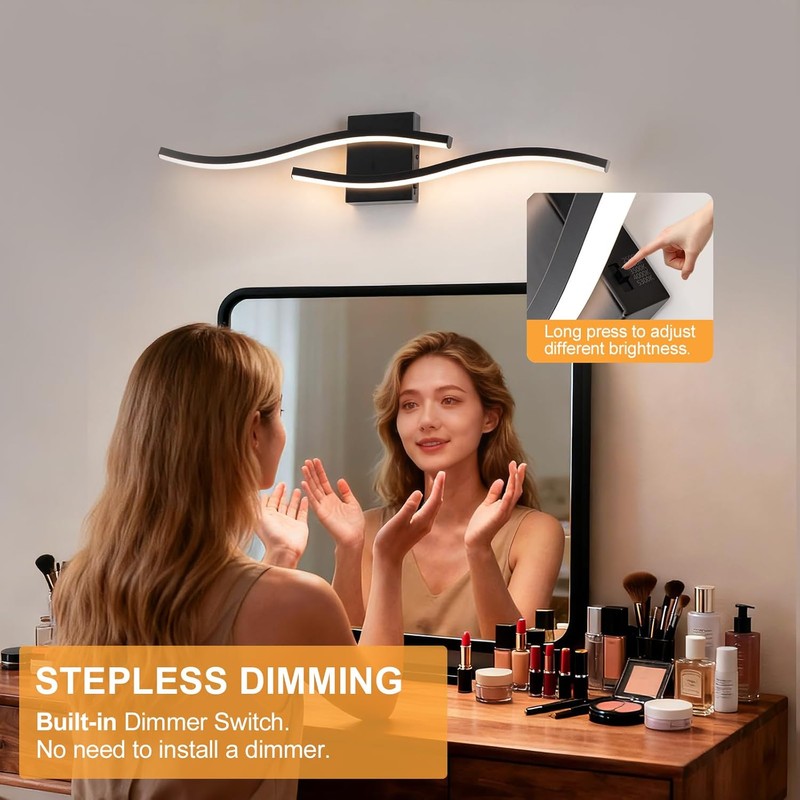 Black Curved Bathroom Vanity Light Fixture Over Mirror, 31.5 inch