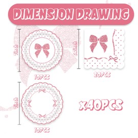 40Pcs Pink Bow Party Decorations for Baby Shower Bow Party Plates and Napkins for 20 Guests - Girls Birthday Decorations Birthday Supplies