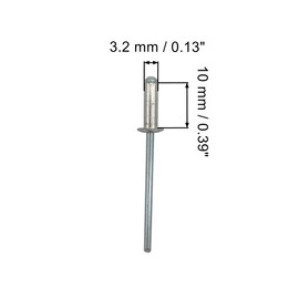 (Pack of 600) Blind Rivets 3.2 x 10 mm, Dome Head Open Type, DIN 7337, Aluminium Rivet and Steel Mandrel Pop Rivets (600, 3.2 x 10 mm)