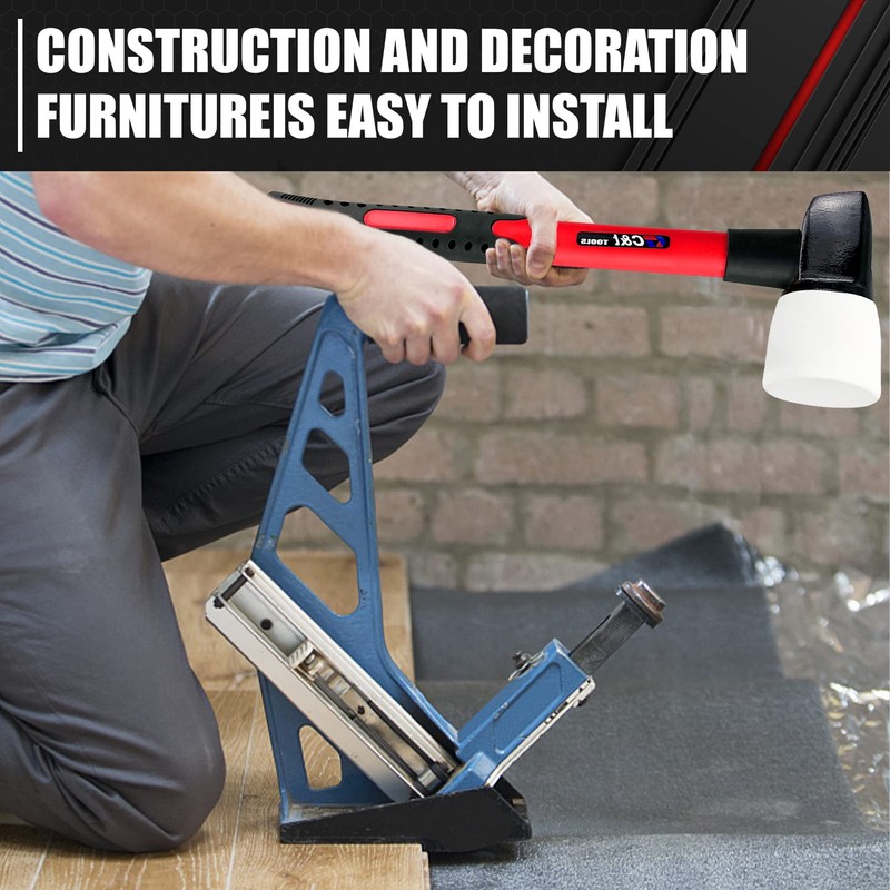 C&T White Rubber Flooring Mallet with Replaceable Head,Non-Marring Head, Fiberglass