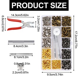 Limeow 1 Set of 180 Pieces 12 mm, 8 mm, 6 mm Leather Rivets Rivet Pliers Set Leather Tool Rivets Rivets Rivets Set Hollow Rivets Screw Rivets Eyelet Pliers Belt Rivets for DIY Leather Craft Hand