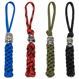 UNICRAFTALE 4pcs 14cm Paracord Knife Lanyard with 4 Style Skull Beads Braid Paracord Keychain for Pocket Knife EDC Tools Tactical Lanyards for Outdoor Camping Emergency