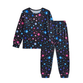 Trsenvrml Kids Pajamas Set Girls Long Short Sleeve Pjs Shirts and Lounge Pants Shorts Star Printed Pajama (Black, 3-4T)