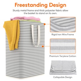 Lifewit Laundry Hamper Large Collapsible Laundry Basket, Freestanding Waterproof Clothes Hamper Storage with Easy Carry Handles for Clothes in Bedroom Bathroom College Dorm for Adults, Grey, 125L