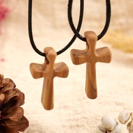 Haoyull Cross Necklace, Prayer Cross Necklace for Reflection, Wooden Crucifix Pendant, Christian Jewellery for Hope and Strength, Gift, Length: Approx.50 cm, Olive Wood, Olive wood