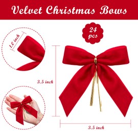 WRAPAHOLIC 24 Pcs Small Red Velvet Christmas Bows - Red Twist Tie Bows for Christmas Tree, Wreath, Gift Wrapping, Wedding, Crafts, Home Decor - 3.5 x 3.5 inch