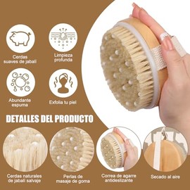 2 PCS Cepillo para Cuerpo, Cepillo corporal de madera con melena natural, Eliminar la cutícula y promover la circulación sanguínea.Cepillo corporal ci