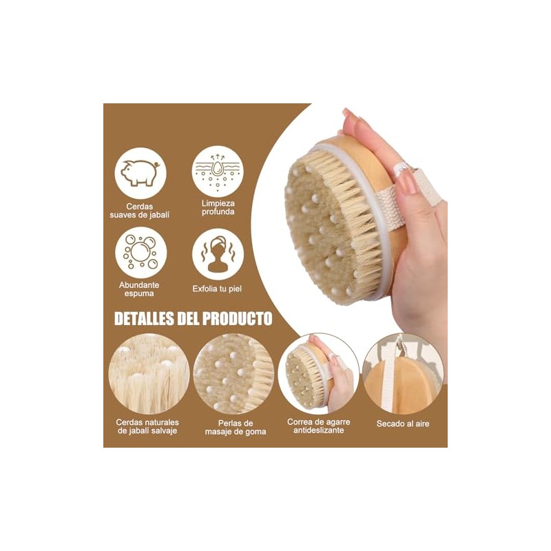 2 PCS Cepillo para Cuerpo, Cepillo corporal de madera con
