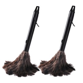 2pcs Feather Duster, Retractable Handle Fluffy and Natural Feather Duster Intrior/Extrior Cleaner for Blinds, Kitchen, Keyboard, Office Cleaning Supplies(Color:Black)