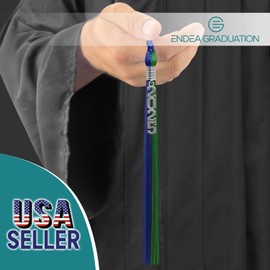 Endea Graduation Double Color Tassel with Silver Stacked Date Drop (Royal Blue/Green, 2025)