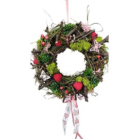 CREAFLOR HOME Door Wreath Strawberry with Bow Pink Red Diameter 30 cm