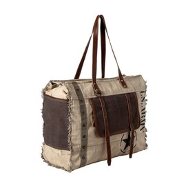 Myra Bag Western Leather Weekender Bag for Women, Upcycled Canvas Shoulder Bag - Army Motif