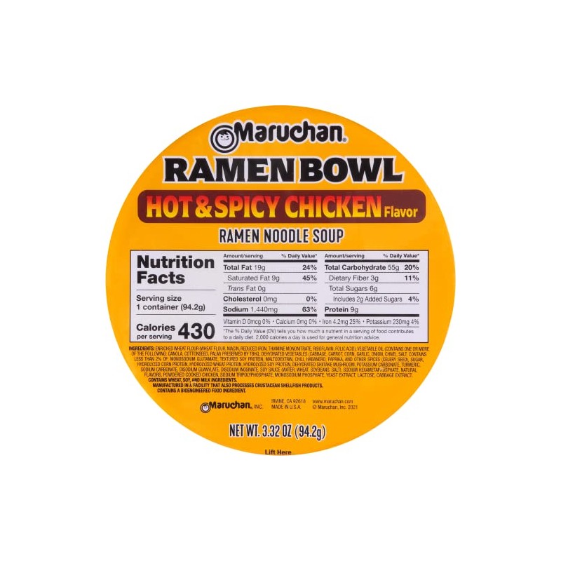 Maruchan Bowl Hot & Spicy Chicken Flavor Ramen Noodles with