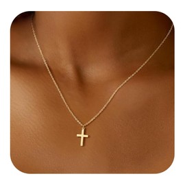 Fesciory Cross Necklace for Women, 14K Gold Plated Cross Pendant Dainty Layered Chain Necklace Jewelry Gifts (Gold1)