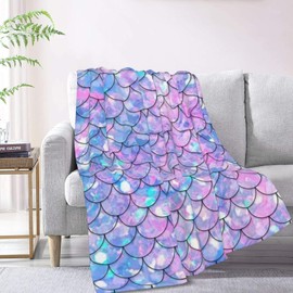 Cute Mermaid Scales Blanket for Girls, Mermaid Gift for Kids Adults, Soft Fuzzy Flannel Mermaid Throw Blankets for Bed Sofa Chair Mermaid Scales Decor 40x60 Inches