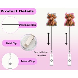 2P Badge Reel Highland Cow Funny Clip Cute Work ID Badge Holder Retractable Clip Funny Nurse Badge Buddy Nursing RN LPN CNA MA Medical Worker Teacher Doctor ID Name Card Decor