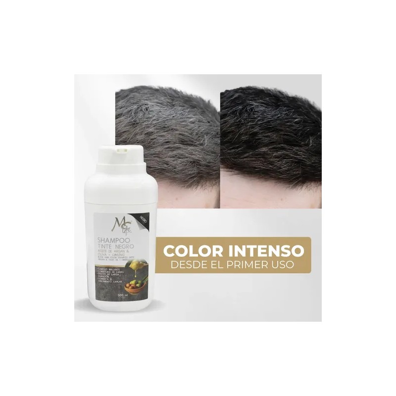 Shampoo Tinte Negro, Cobertura Canas, Aceite Argán. Mc Life