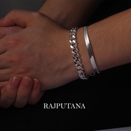 Rajputana 3-Piece Chain Bracelet for Men and Women, S925 Sterling Silver, Cuban, Herringbone, Figaro, Link Chain, Bracelet Set, Jewellery Gifts, 16.5/17.5/19/21/23 cm, Sterling Silver, No gemstone