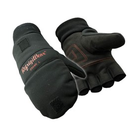RefrigiWear Fleece Lined Fiberfill Insulated Softshell Convertible Mitten Gloves (Black, XL)