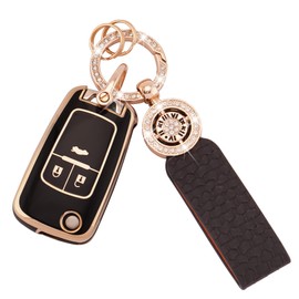 Koaudb Car Key Case Suitable for Vauxhall Opel Astra Insignia Vectra Zafira Mokka Chevy Holden 2 3-Button Key Cover TPU Key Case with Leather Pendant Key Ring (C-BP-Chv-3F)